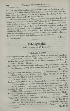 Bibliographie vom 16. März bis 15. Juni 1877.