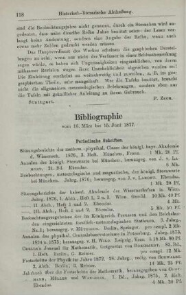 Bibliographie vom 16. März bis 15. Juni 1877.