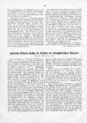 Friedrich Wilhelm Gubitz als Kritiker des Königstädtischen Theaters