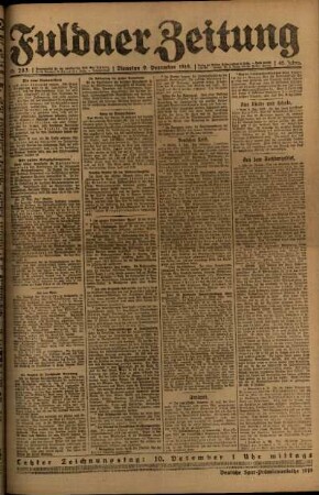 Erste Ausgabe vom Dienstag, den 09. Dezember 1919.