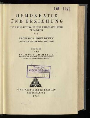 Demokratie und Erziehung : eine Einleitung in die philosophische Pädagogik
