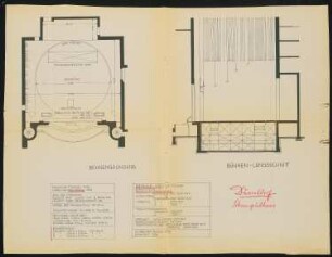 Schauspielhaus, Düsseldorf: Bühnengrundriss und Bühnenlängsschnitt 1:100