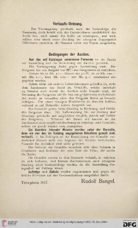 Verkaufs-Ordung/ Bedingungen der Auction