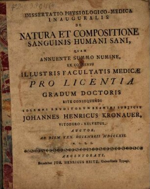 Diss. physiolog. med. inaug. de natura et compositione sanguinis humani sani