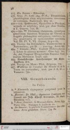 VIII. Gewerbskunde
