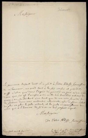 Brief von Johann Friedrich Schannat an Wilhelm VIII., Hessen-Kassel, Landgraf