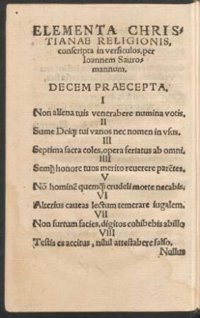 Elementa Christianae Religionis, conscripta in versiculos, per Ioannem Sauromannum.
