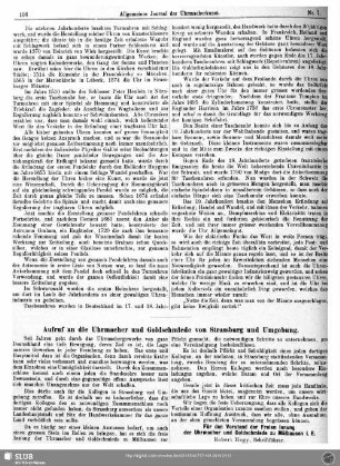 Aufruf an die Uhrmacher und Goldschmiede von Strassburg und Umgebung