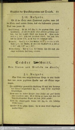 Sechster Abschnitt. Von Linien und Winkeln im Kreise