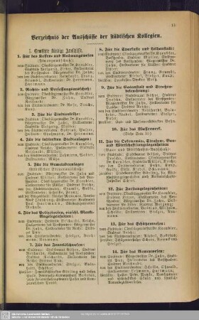 Verzeichnis der Ausschüsse der städtischen Kollegien