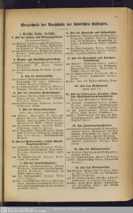 Verzeichnis der Ausschüsse der städtischen Kollegien