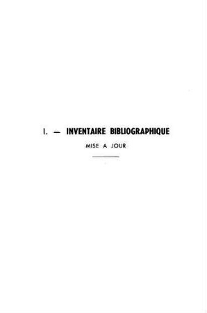 193-250, I. Inventaire bibliographique (mise à jour)