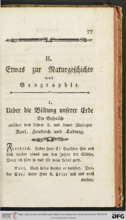 II. Etwas zur Naturgeschichte und Geographie