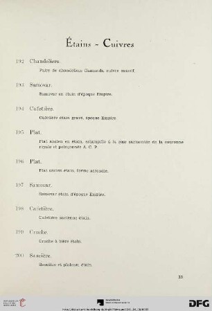 Étains – Cuivres (Nr. 192-209)