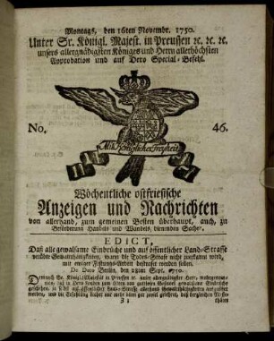 No. 46. Montags, den 16ten Novembr. 1750.