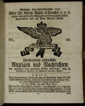 No. 46. Montags, den 16ten Novembr. 1750.
