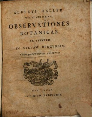 Observationes botanicae ex itinere in sylvam Hercyniam anno 1738 suscepto