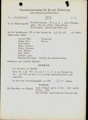 Rupp, Marie Luise, geb. Reuss