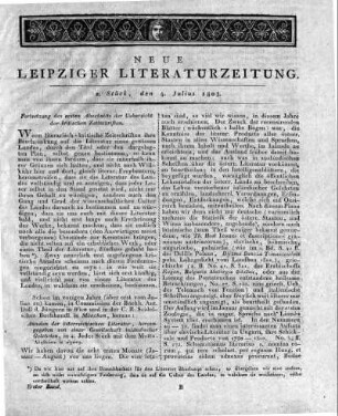 [Fortsetzung:] Allgemeine Uebersicht und Würdigung der vorzüglichsten, vornehmlich deutschen, literarisch-kritischen Werke und Zeitschriften. Fortsetzung des ersten Abschnitts der Uebersicht der britischen Zeitschriften.