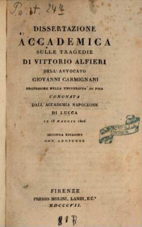 Dissertazione accademica sulle tragedie di Vittorio Alfieri
