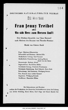 Frau Jenny Treibel oder Wo sich Herz zum Herzen find't