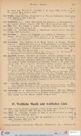 IV. Weltliche Musik und weltliches Lied (Nr. 1412 - 2067)
