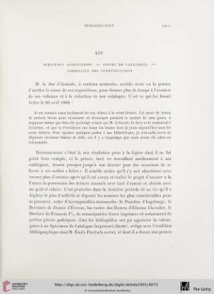 XIV. Dernières acquisitions