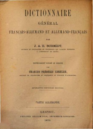 Vollständiges französisch-deutsches und deutsch-französisches Handwörterbuch. [2], Deutsch-französischer Theil
