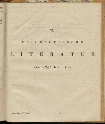 VI. Philosophische Literatur von 1796 bis 1800