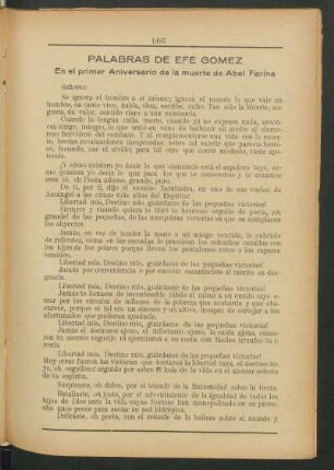 Palabras de Efe Gómez en el primer aniversario de la muerte de Abel Farina