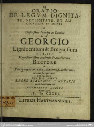 Oratio de legum dignitate, necessitate, auctoritate in omnes