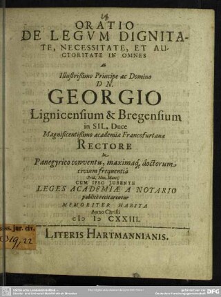 Oratio de legum dignitate, necessitate, auctoritate in omnes