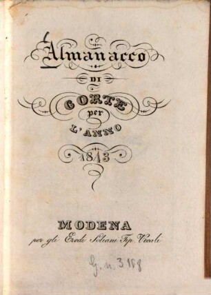 Almanacco della R. Corte e degli stati estensi. 1843