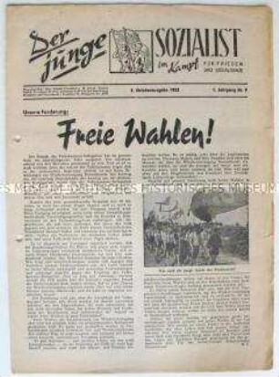 Sozialistische Jugendzeitung aus der Bundesrepublik "Der junge Sozialist" u.a. zum Besuch einer Volkskammerdelegation und für gesamtdeutsche Wahlen