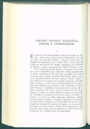 Amado Alonso, hablista, oidor y corregidor