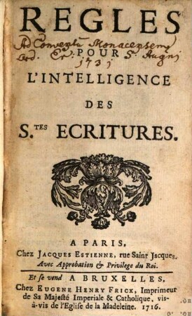 Regles pour l'intelligence des Saintes ecritures