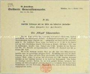 Rundschreiben des stellvertretenden Generalkommandos des VII. Armeekorps an die Presse zur Vermarktung eines Reinigungsmittels