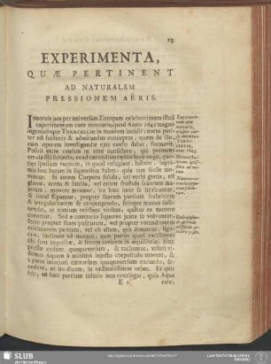 Experimenta, Quae Pertinent Ad Naturalem Pressionem Aëris