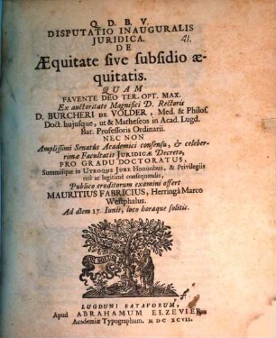 Disp. inaug. iur. de aequitate sive subsidio aequitatis
