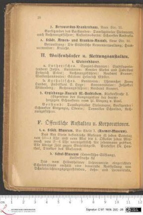 F. Öffentliche Anstalten u. Korporationen.