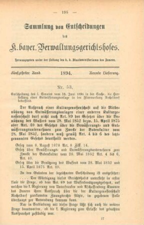 Fünfzehnter Band. 1894. Neunte Lieferung. - Nr. 53. - Nr. 60.
