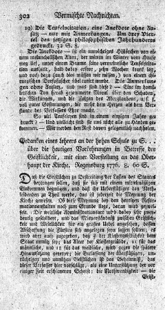 Gedanken eines Lehrers an der hohen Schule zu S- über die heutigen Vorkehrungen in Betreffe der Geistlichkeit.