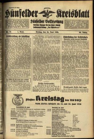 Erste Ausgabe vom Freitag, den 24. Juni 1938.