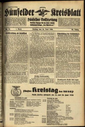 Erste Ausgabe vom Freitag, den 24. Juni 1938.