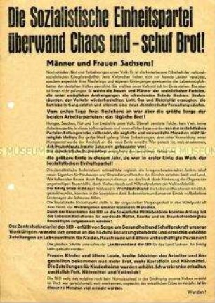 Propagandaflugblatt der SED Sachsen zu den Gemeindewahlen 1946