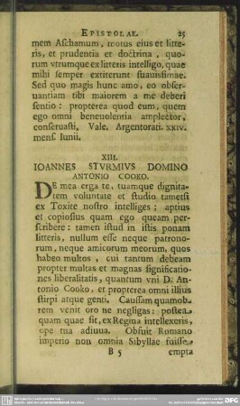 XIII. Ioannes Sturmius Domino Antonio Cooko