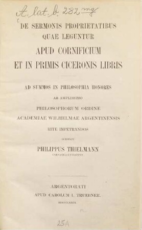 De sermonis proprietatibus quae leguntur apud Cornificium et in primis Ciceronis libris