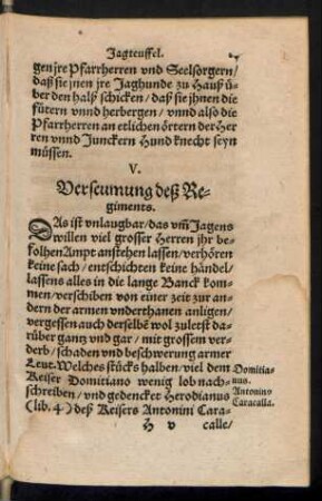 V. Verseumung deß Regiments.