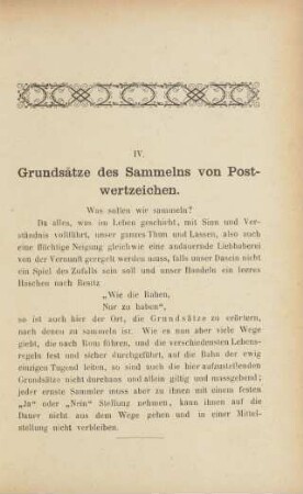 IV. Grundsätze des Sammelns von Postwertzeichen