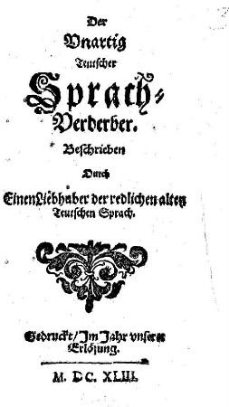 Der Unartig Teutscher Sprach-Verderber
